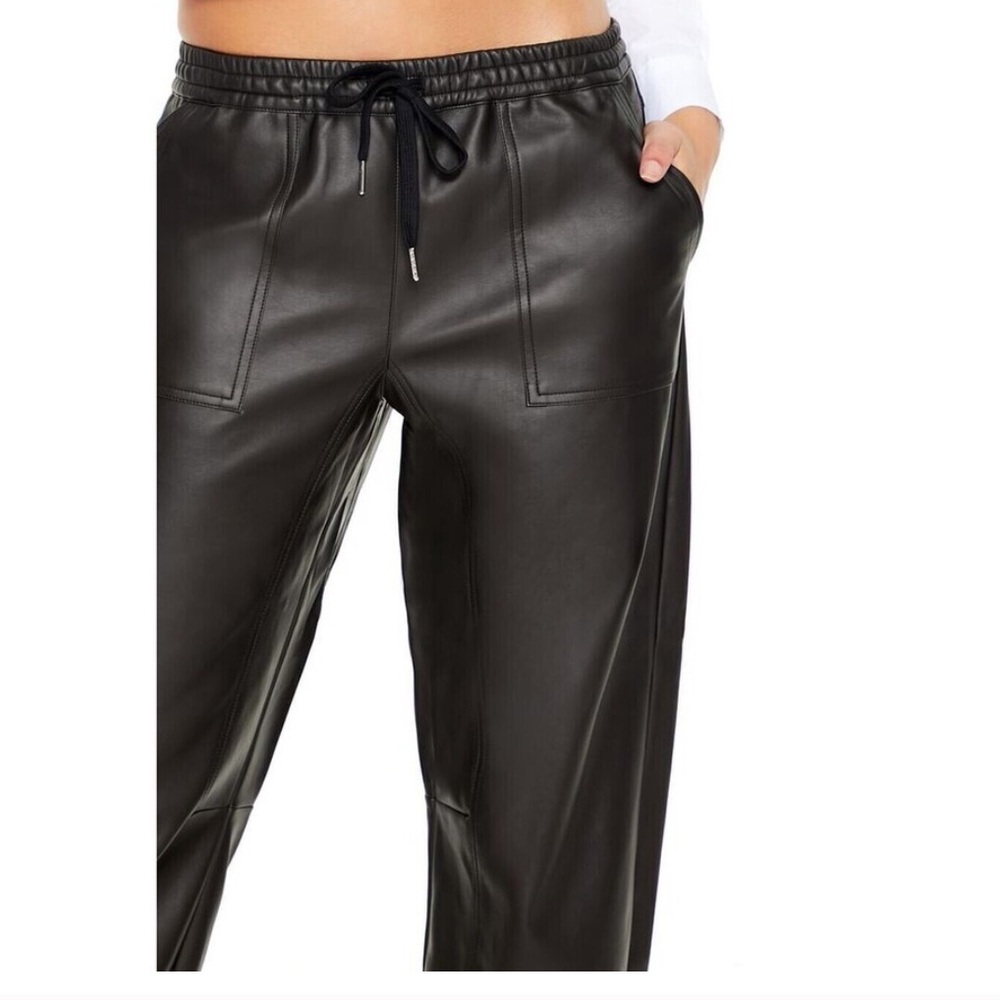 Forever 21 Drawstring Faux Leather Wide Leg Black Pants